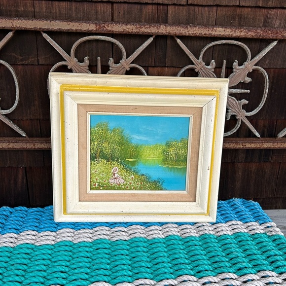 Vintage Landscape Impressionist Oil Painting of a Lady by a Lake. - Picture 9 of 10